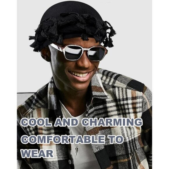 ⚡Men Women 1 Pcs- Black Satin Head Wraps Skull Cap Tassels Braid Beanie Turban - Picture 7 of 9